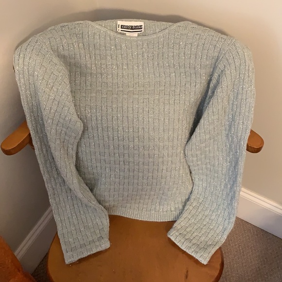 VINTAGE 80s Metallic Silver Basket Weave Woven Sweater - Picture 9 of 9